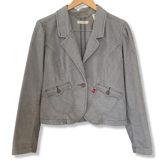 3 for $30! SALE Vintage Levi's Grey Corduroy Tapered Blazer Jacket - Picture 1 of 9